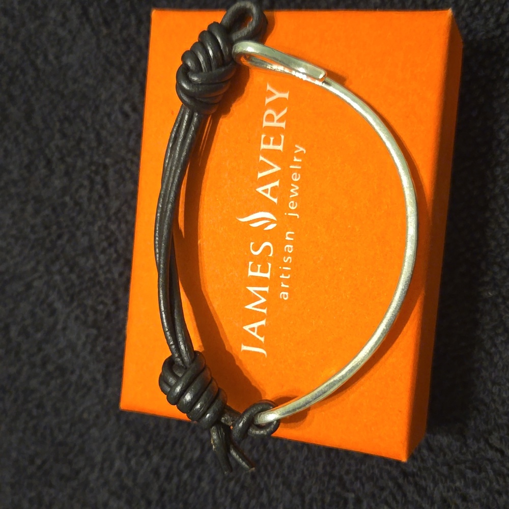 James Avery silver bracelet with black leather cord